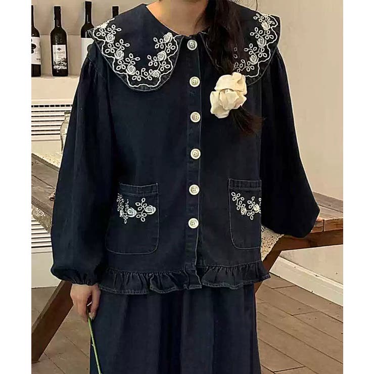 刺繍襟付きデニム風ブラウス | aimoha  | 詳細画像11 