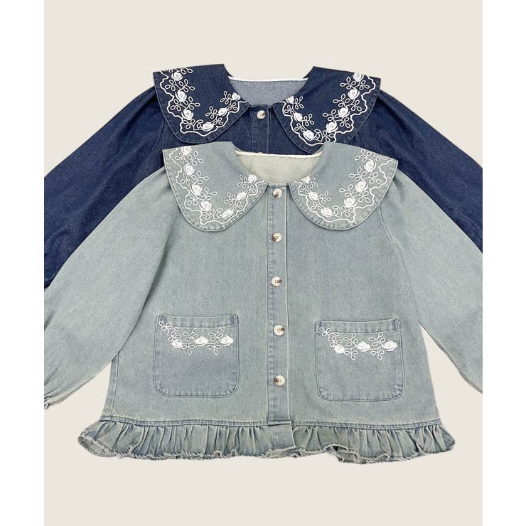 刺繍襟付きデニム風ブラウス | aimoha  | 詳細画像2 
