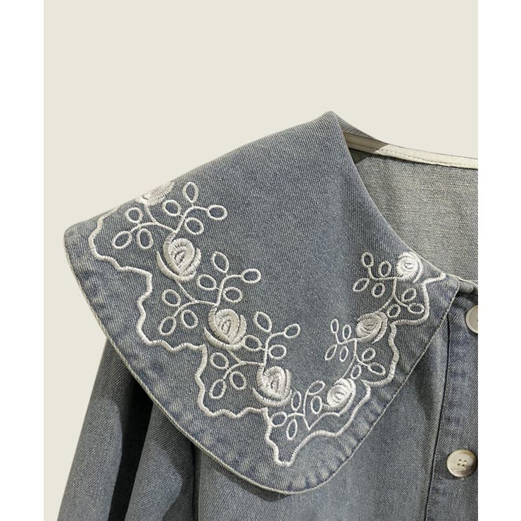 刺繍襟付きデニム風ブラウス | aimoha  | 詳細画像4 