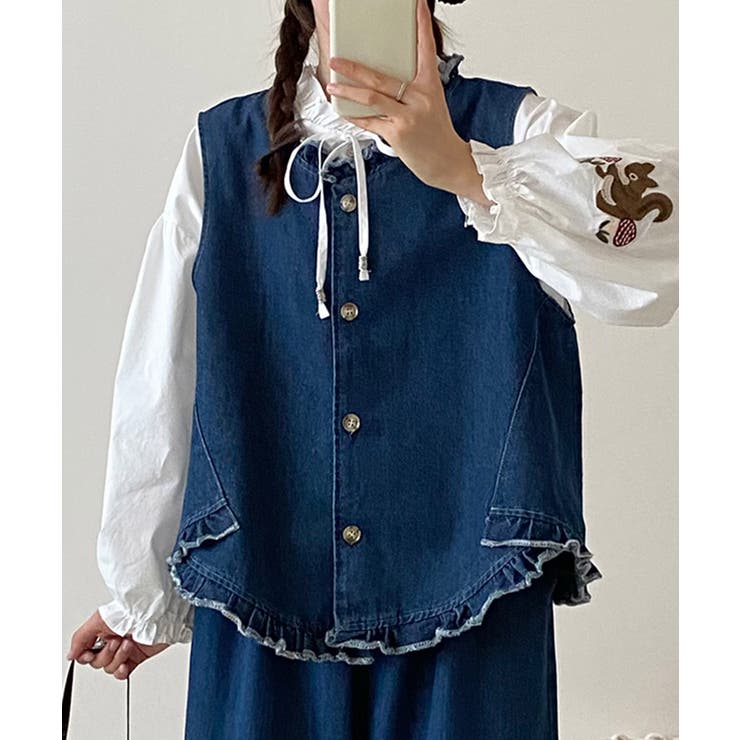 フリルデニムベスト | aimoha  | 詳細画像9 