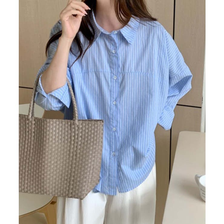 ストライプ切替コットンシャツ | aimoha  | 詳細画像5 