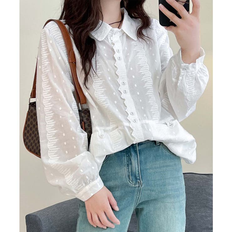 レーストリムドットシャツブラウス | aimoha  | 詳細画像1 