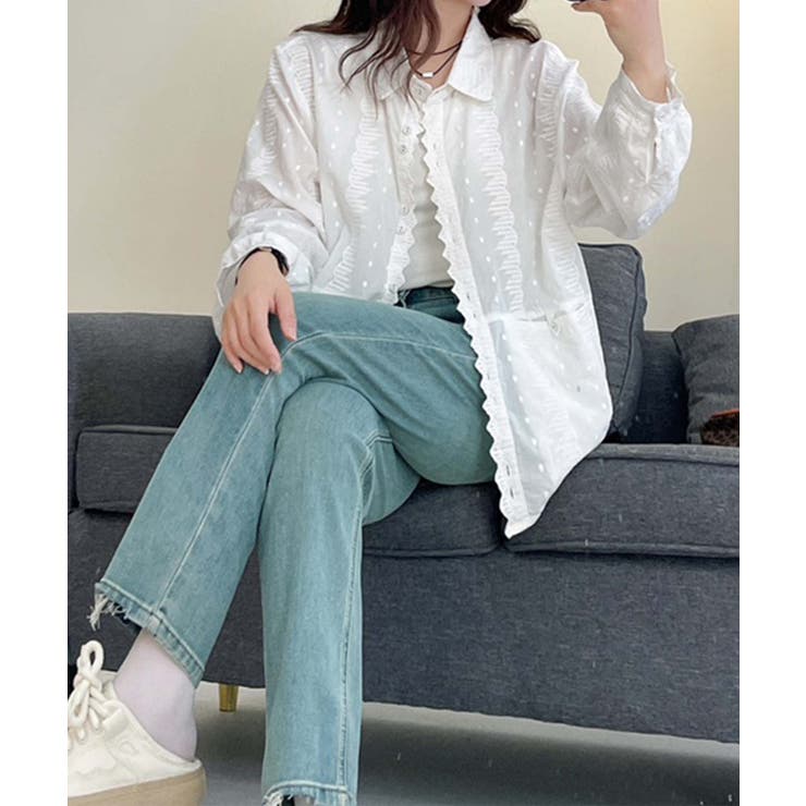 レーストリムドットシャツブラウス | aimoha  | 詳細画像2 