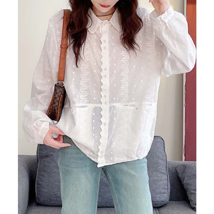 レーストリムドットシャツブラウス | aimoha  | 詳細画像3 