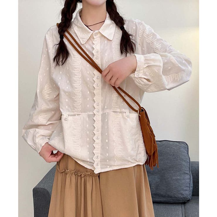 レーストリムドットシャツブラウス | aimoha  | 詳細画像6 