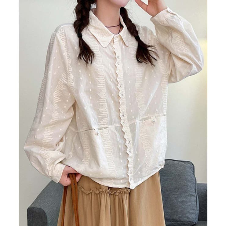 レーストリムドットシャツブラウス | aimoha  | 詳細画像7 