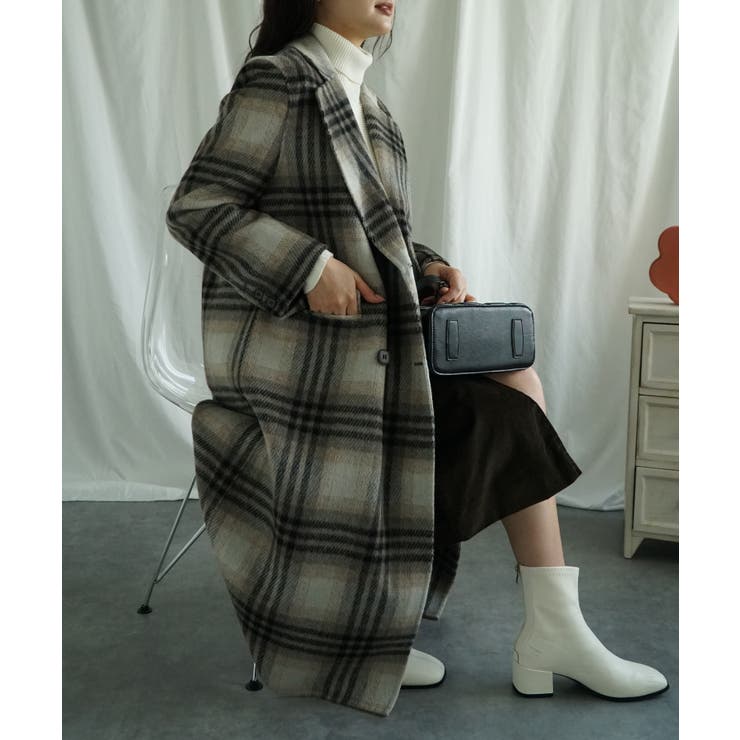 ウールチェック柄ロングコート【AW】[品番：XT000011381]｜aimoha