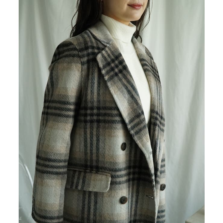 ウールチェック柄ロングコート【AW】[品番：XT000011381]｜aimoha