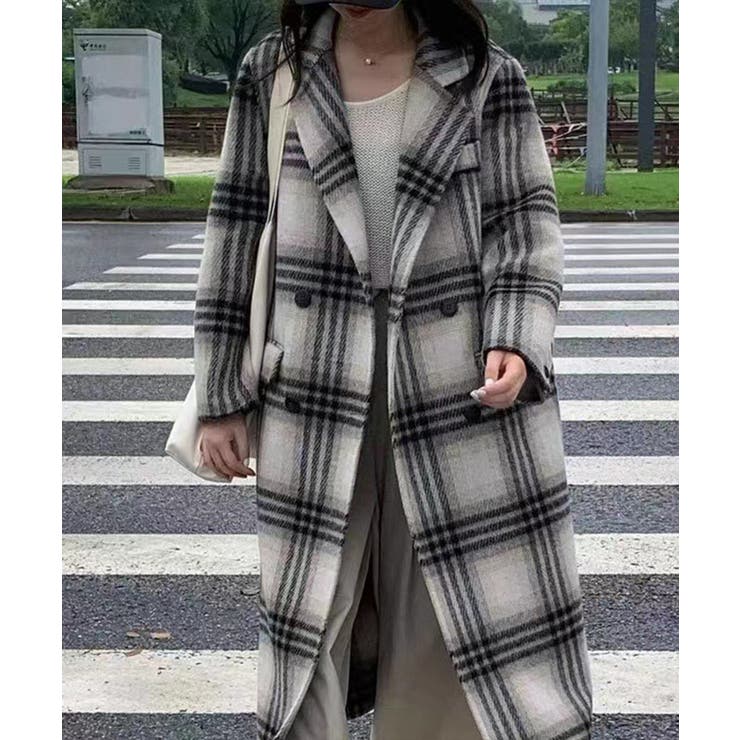 ウール混合 チェック柄 ロングコート yd903-072679_1r.jpg
