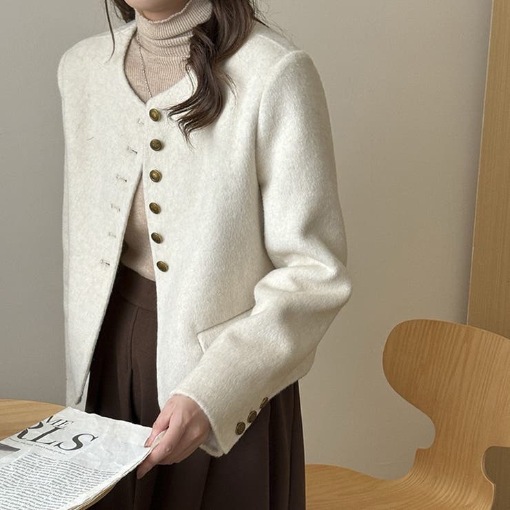 ウール襟なしショートジャケット【AW】 | aimoha  | 詳細画像1 