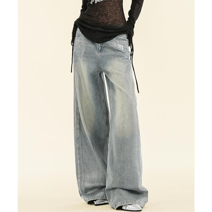 ライトブルー | ヴィンテージウォッシュ ワイドデニムパンツ | aimoha 