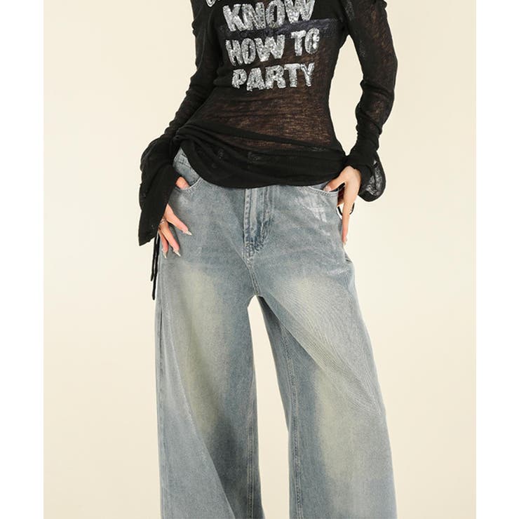 ヴィンテージウォッシュ ワイドデニムパンツ | aimoha  | 詳細画像11 