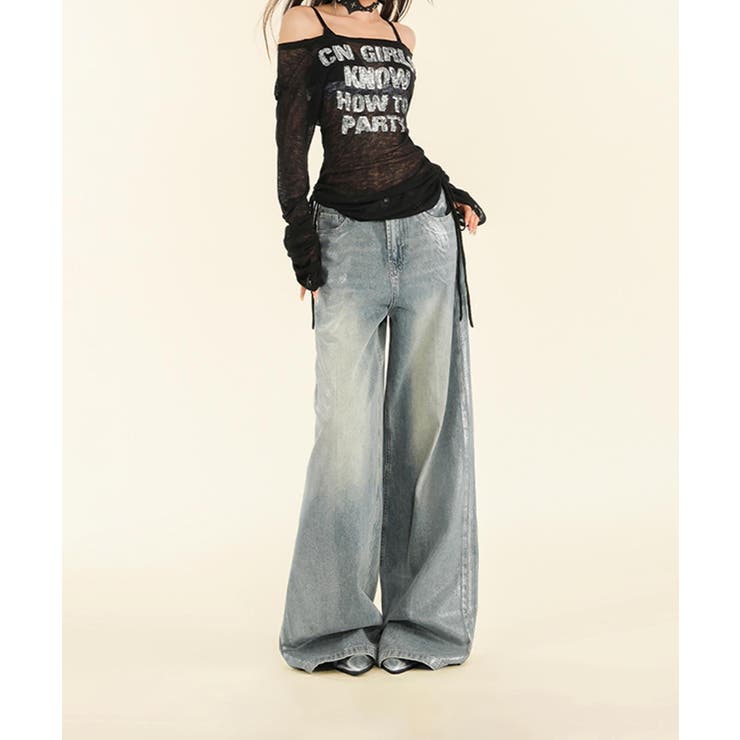 ヴィンテージウォッシュ ワイドデニムパンツ | aimoha  | 詳細画像12 