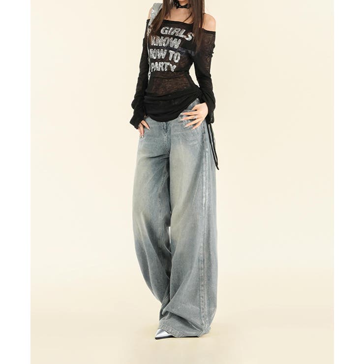 ヴィンテージウォッシュ ワイドデニムパンツ | aimoha  | 詳細画像14 