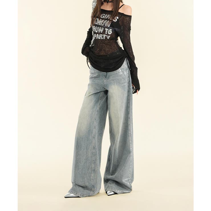 ヴィンテージウォッシュ ワイドデニムパンツ | aimoha  | 詳細画像5 