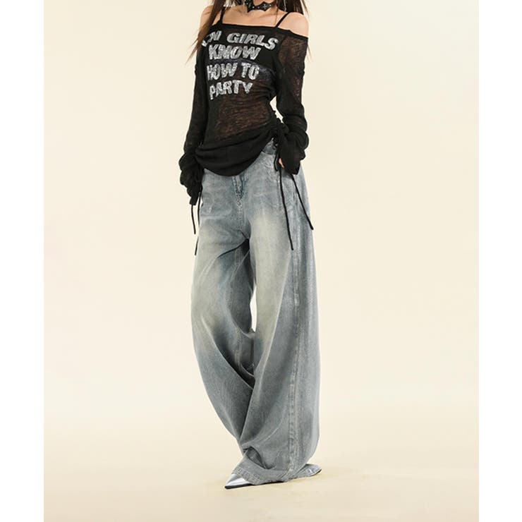 ヴィンテージウォッシュ ワイドデニムパンツ | aimoha  | 詳細画像7 