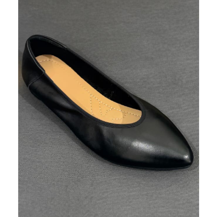 ブラック | 【Decade classic】シンプルポインテッドトゥレザーフラットシューズ | aimoha 