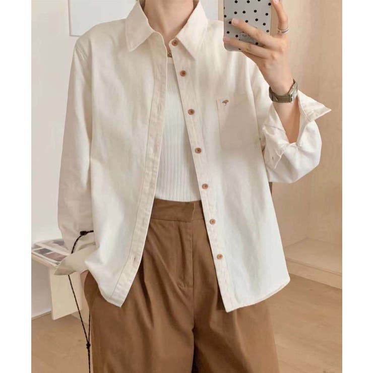 ライトベージュ | ポケット付きオーバーカラーシャツ | aimoha 
