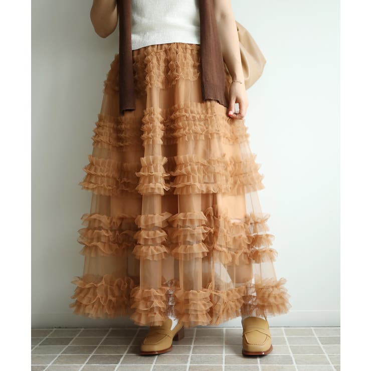 ベージュ | フリルティアードチュールスカート | aimoha 