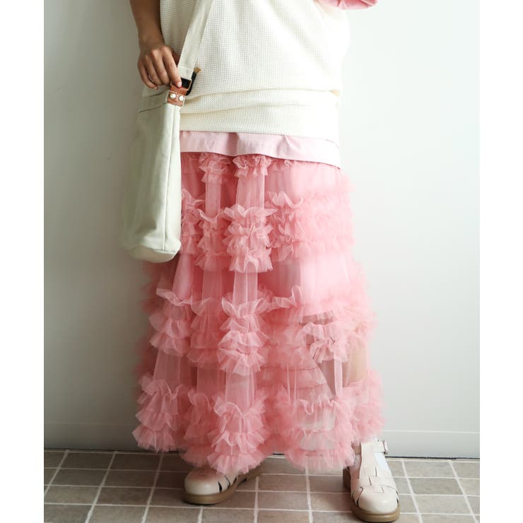 ピンク | フリルティアードチュールスカート | aimoha 