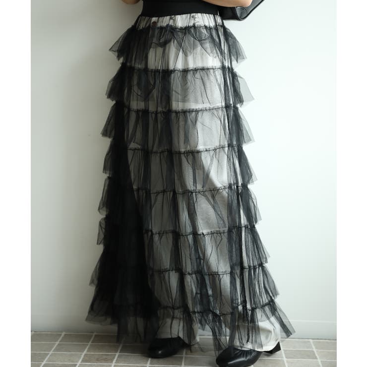 ブラック | ボリュームティアードシアーチュールスカート | aimoha 
