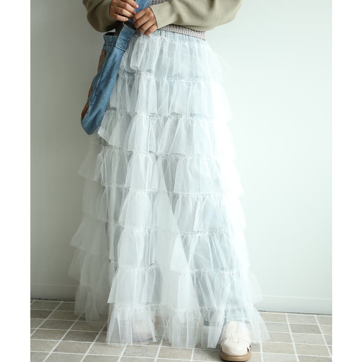 ホワイト | ボリュームティアードシアーチュールスカート | aimoha 