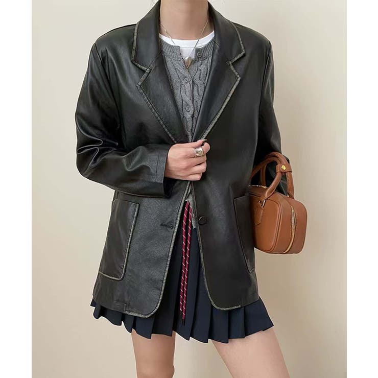 パイピングPUレザージャケット | aimoha  | 詳細画像9 