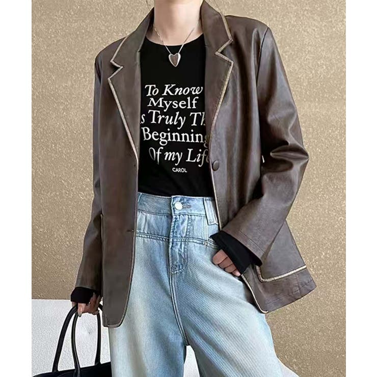 パイピングPUレザージャケット | aimoha  | 詳細画像12 