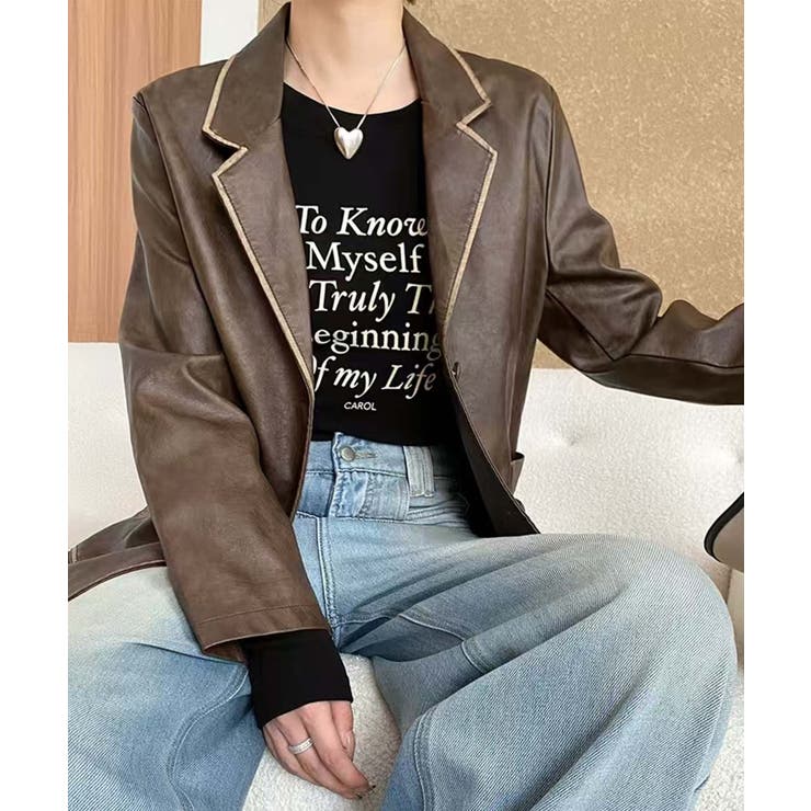 パイピングPUレザージャケット | aimoha  | 詳細画像14 