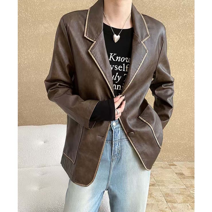 パイピングPUレザージャケット | aimoha  | 詳細画像16 