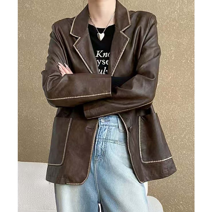 パイピングPUレザージャケット | aimoha  | 詳細画像17 