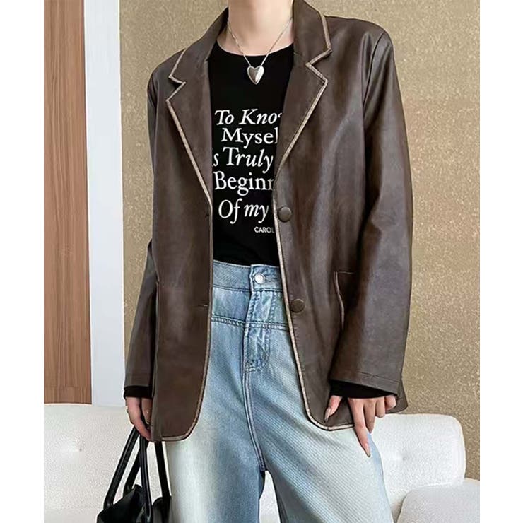 パイピングPUレザージャケット | aimoha  | 詳細画像3 