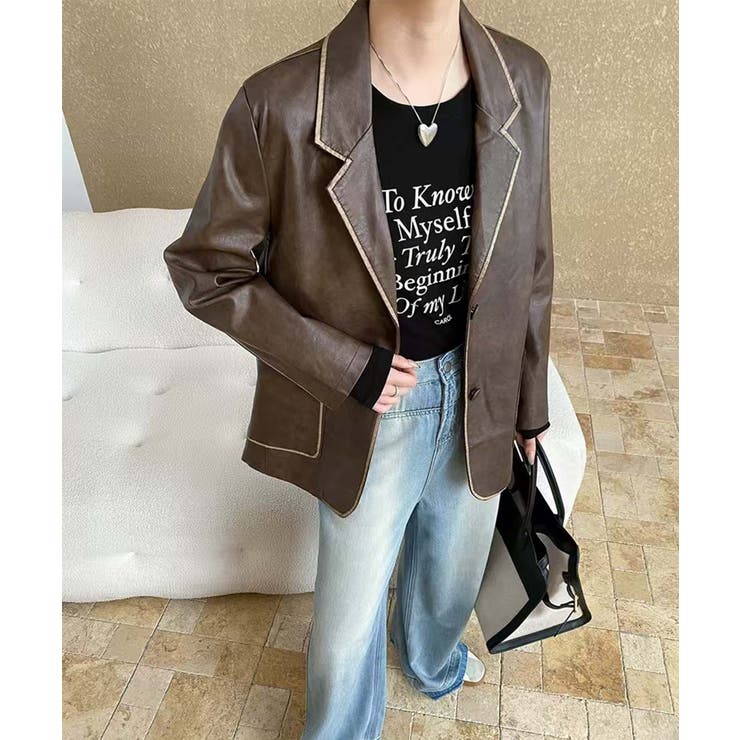 パイピングPUレザージャケット | aimoha  | 詳細画像4 