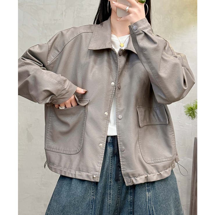 クラシックカラーデザインPUレザージャケット | aimoha  | 詳細画像2 