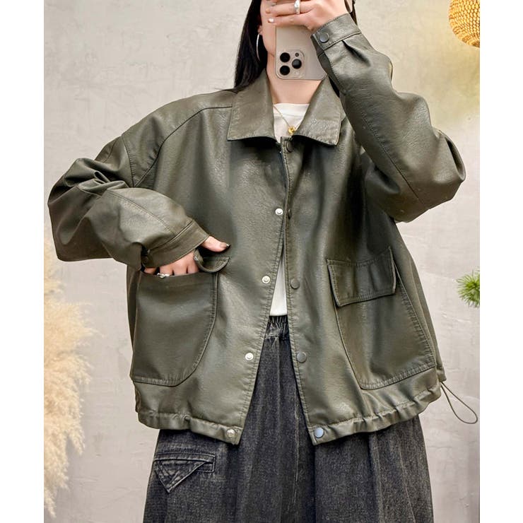 クラシックカラーデザインPUレザージャケット | aimoha  | 詳細画像7 