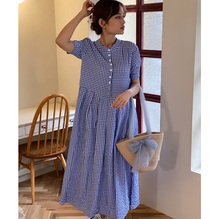 チェック柄ロングワンピース | aimoha  | 詳細画像1 