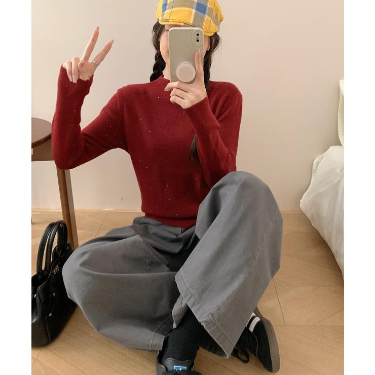 レッド | ベーシックカラーニットセーター【AW】 | aimoha 