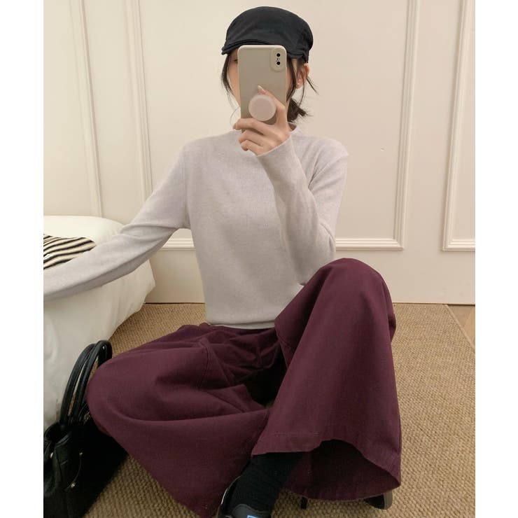 ライトグレー | ベーシックカラーニットセーター【AW】 | aimoha 