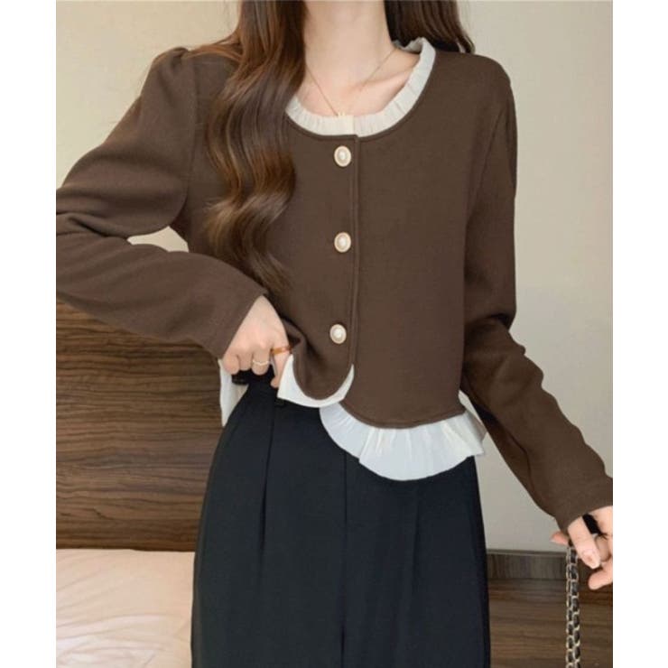 モカ | フリル付きボタンカーディガン | aimoha 