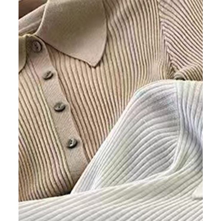 ベージュ | 襟付きリブニットトップス | aimoha 