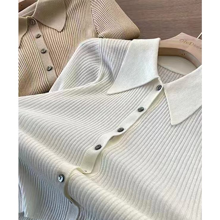 襟付きリブニットトップス | aimoha  | 詳細画像1 