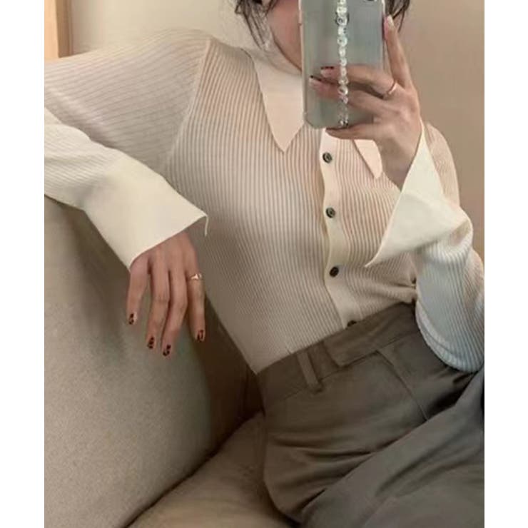 襟付きリブニットトップス | aimoha  | 詳細画像6 