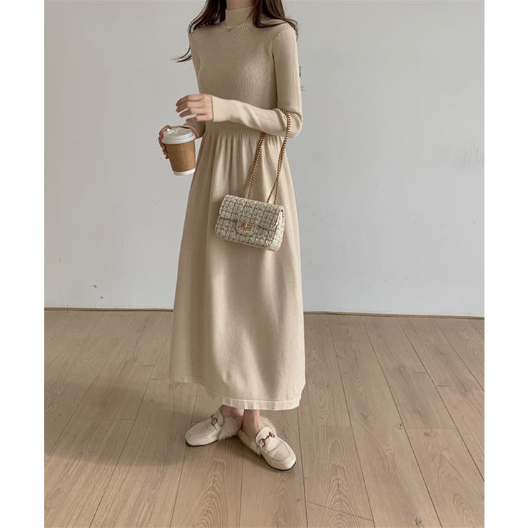 シンプルモックネックニットワンピース【AW】[品番：XT000011328