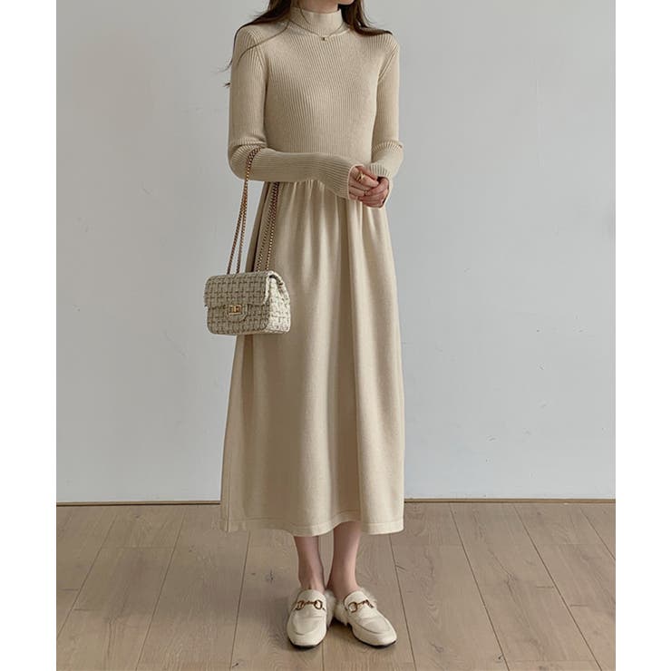 シンプルモックネックニットワンピース【AW】[品番：XT000011328