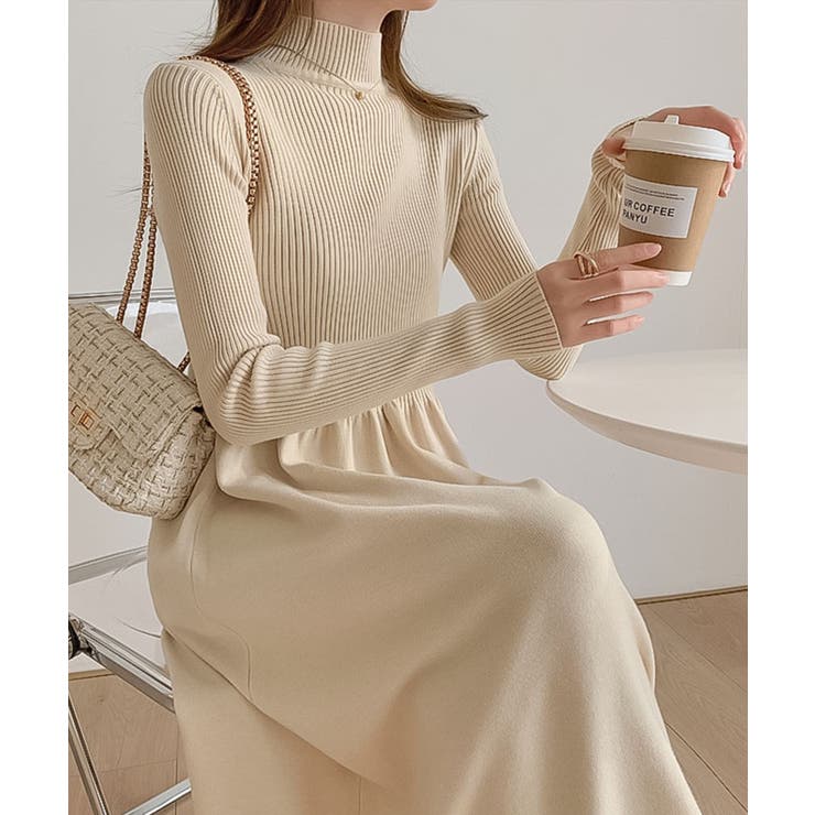 シンプルモックネックニットワンピース【AW】[品番：XT000011328