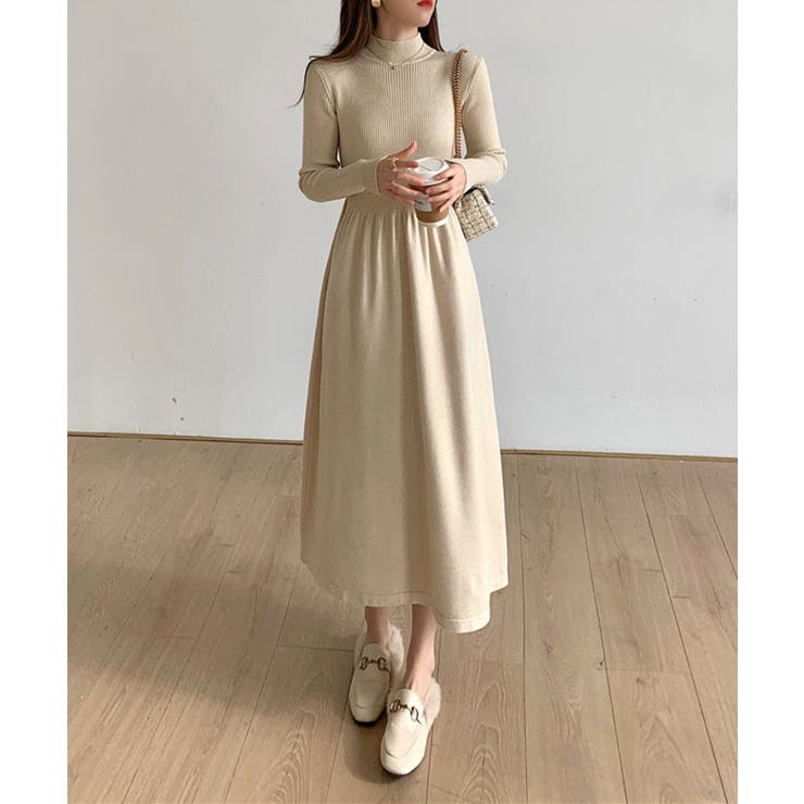 シンプルモックネックニットワンピース【AW】[品番：XT000011328