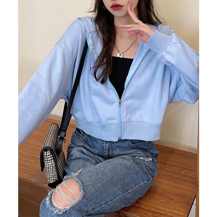 在庫限り シンプルショートパーカー 韓国ファッション | aimoha  | 詳細画像2 