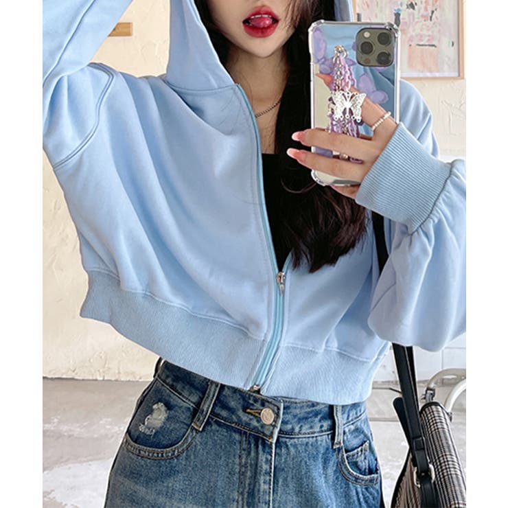 在庫限り シンプルショートパーカー 韓国ファッション | aimoha  | 詳細画像4 