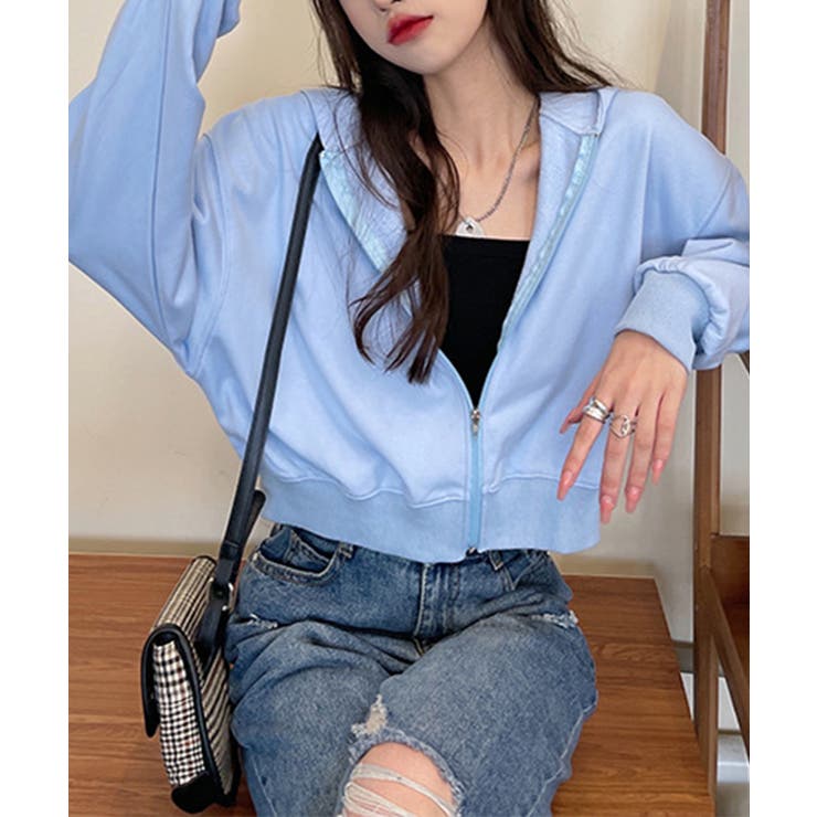 在庫限り シンプルショートパーカー 韓国ファッション | aimoha  | 詳細画像6 