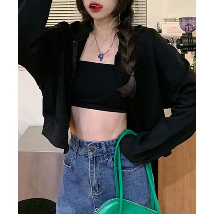 ブラック | 在庫限り シンプルショートパーカー 韓国ファッション | aimoha 